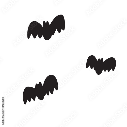 こうもりのシンプルなゆるい手描きモノクロイラスト
