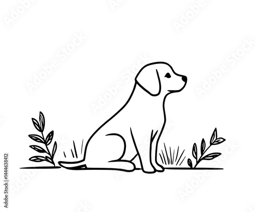 Illustration of a sitting dog surrounded by delicate leaves. This vector artwork is ideal for pet lovers and nature-themed projects, adding warmth and joy to any design while enhancing visual appeal.