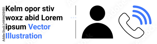 User profile symbol beside a phone with signal waves indicating an incoming call. Ideal for communication, contact, networking, support, customer service, technology, simple landing page