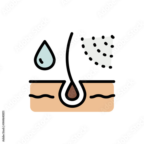 Hair care color icon, loss treatment, moisturizing and applying creatine, healthy roots, serum for follicle, using dry shampoo. Vector sign for web design isolated on white background.