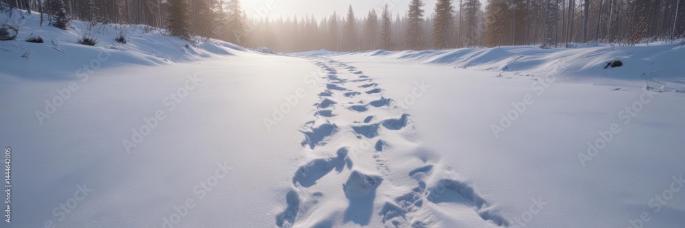 Obraz premium Deep bear track in undisturbed snow, serene winter scene , nature photography, season