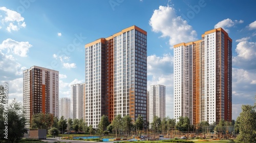 Modern apartment buildings in a city landscape