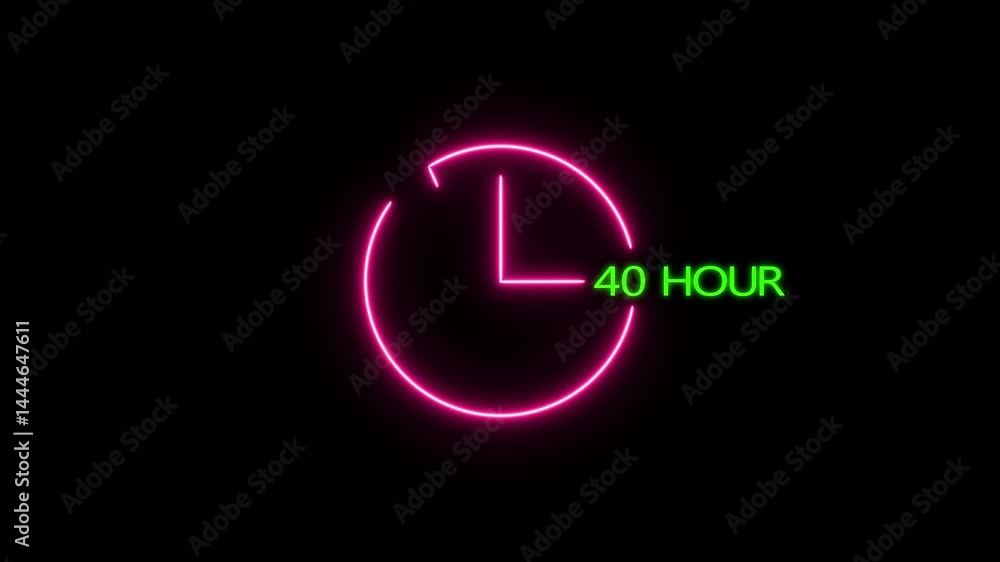 Abstract glowing neon 40 hour clock icon modern design animation 4k video. Abstract glowing neon 40 hour clock icon modern design animation 4k video.