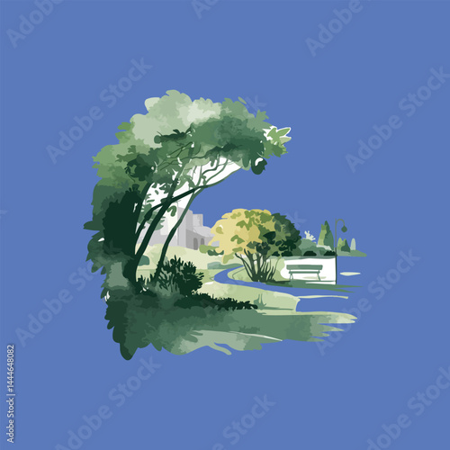 landscape with trees and water