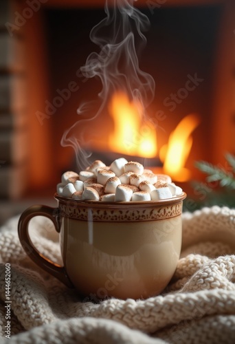 Wallpaper Mural steaming mug hot cocoa topped fluffy marshmallows cozy winter beverage warm cup indulgence, drink, cream, chocolate, sweet, foam, ceramic, spoon, milk Torontodigital.ca
