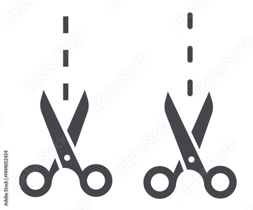 Scissors with cut lines vector, scissors solid icon