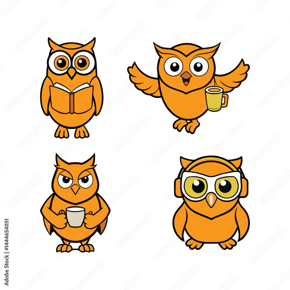 Fototapeta premium set of owls in different actions