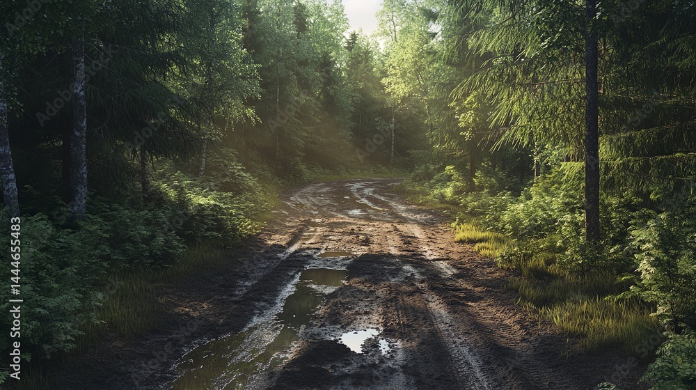 Fototapeta premium A muddy road in the forest