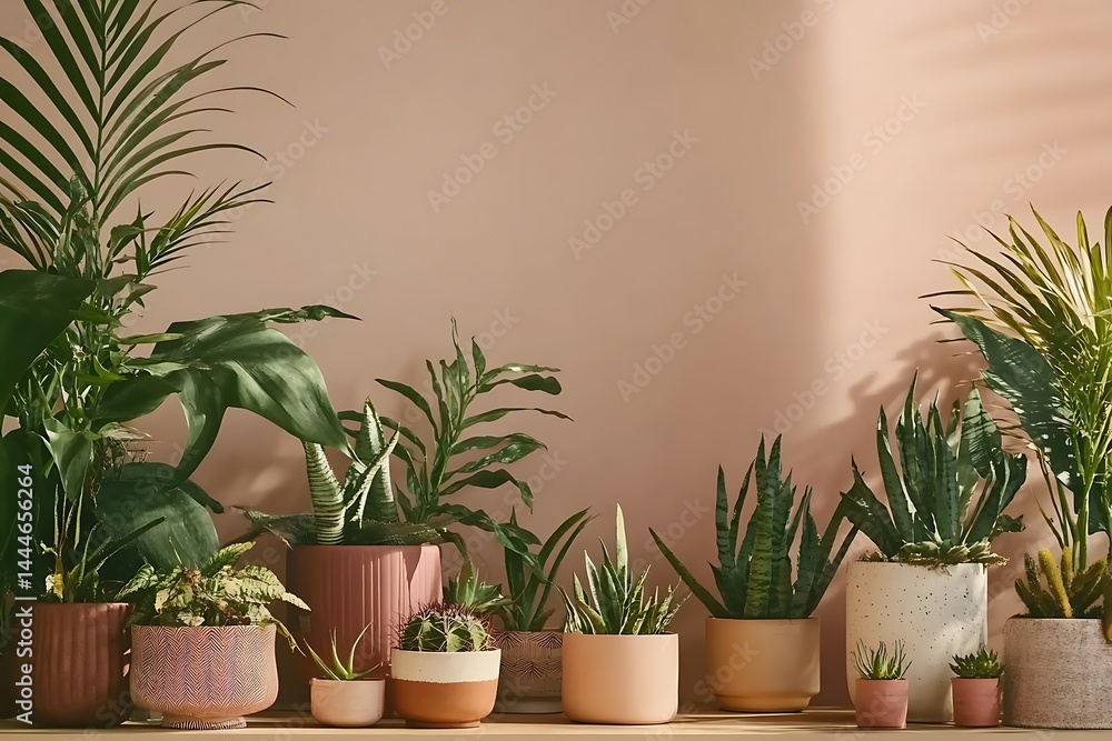 Fototapeta premium Vibrant Indoor Plants in Decorative Pots 