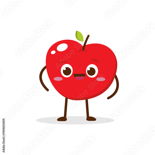 Cute Smiling Red Apple Character. Kawaii Red Fruit Mascot Style Vector. Cute vector character set in various action emotions. Collection symbols isolated on a white background