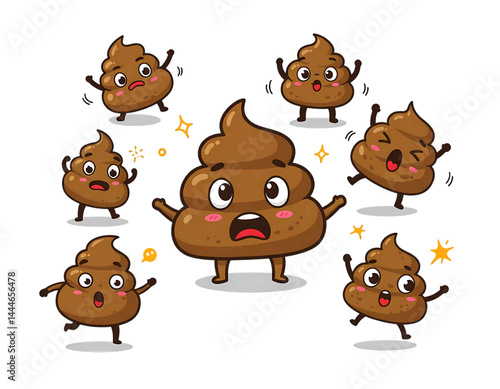 Cute poop emoji characters expressing various emotions Transparent Background 