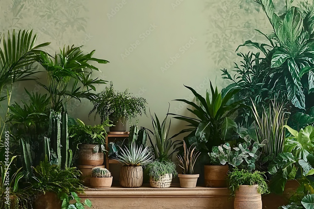 Fototapeta premium Vibrant Indoor Plants in Decorative Pots 