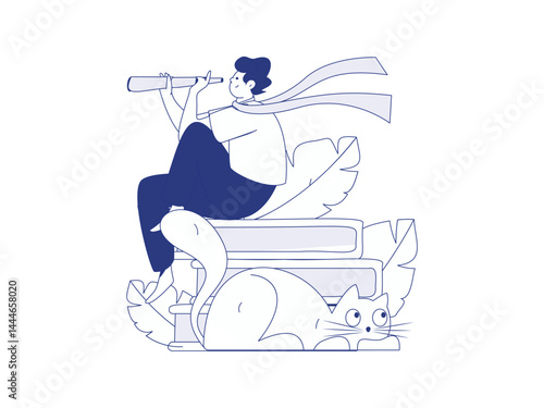 World Book Day Reading Character Flat Vector Concept Operation Hand Drawn Illustration
