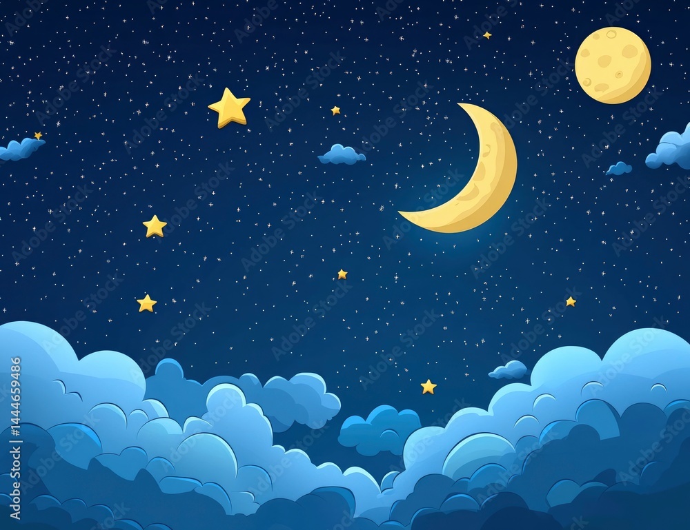 Naklejka premium Night Sky with Moon and Stars