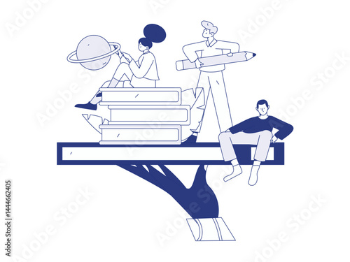 World Book Day Reading Character Flat Vector Concept Operation Hand Drawn Illustration
