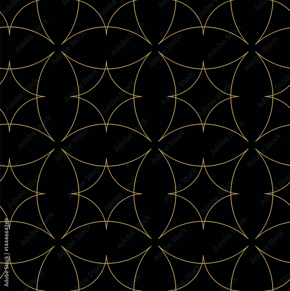 Fototapeta premium Abstract geometric pattern with crosses, stripes, lines. Seamless vector background. Black and gold ornament. Modern reticulated graphic design.