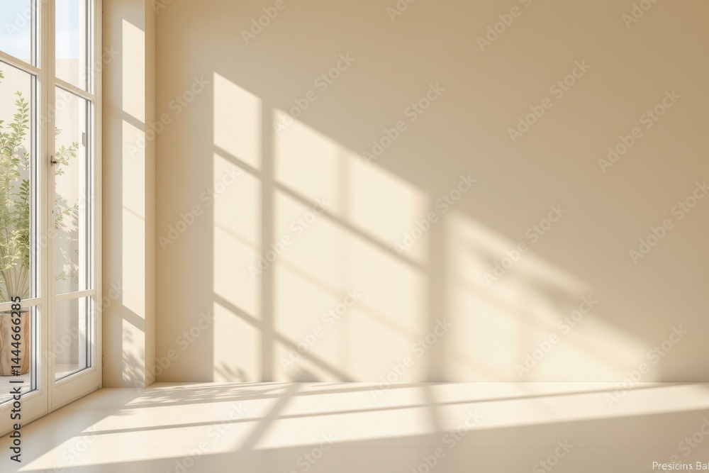 light beige minimal abstract background with elegant window shadows, for aesthetic product presentation.