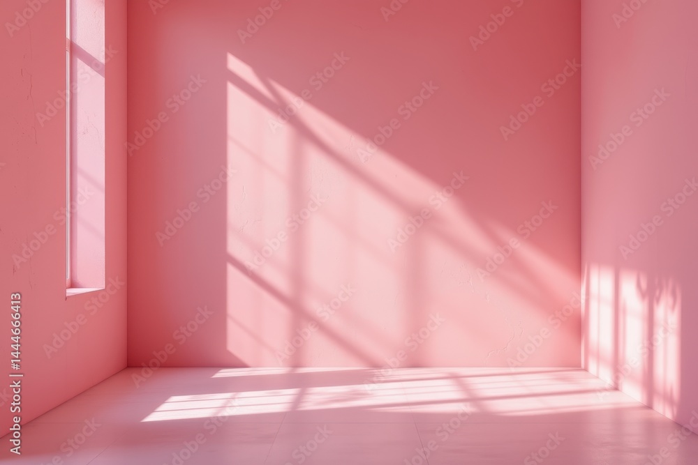abstract pink toned background with light and shadow on wall and floor, creative space for minimalist design.