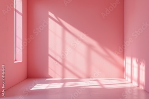 abstract pink toned background with light and shadow on wall and floor, creative space for minimalist design.
