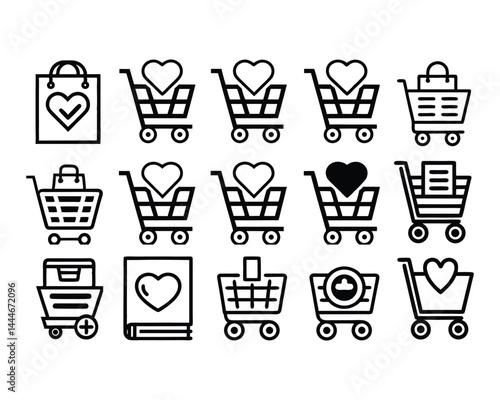 wishlist cart icon set