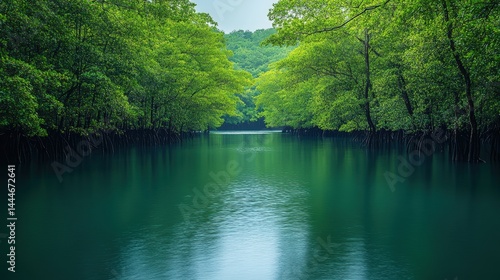 Serene waterway through lush mangrove forest offering a tranquil escape