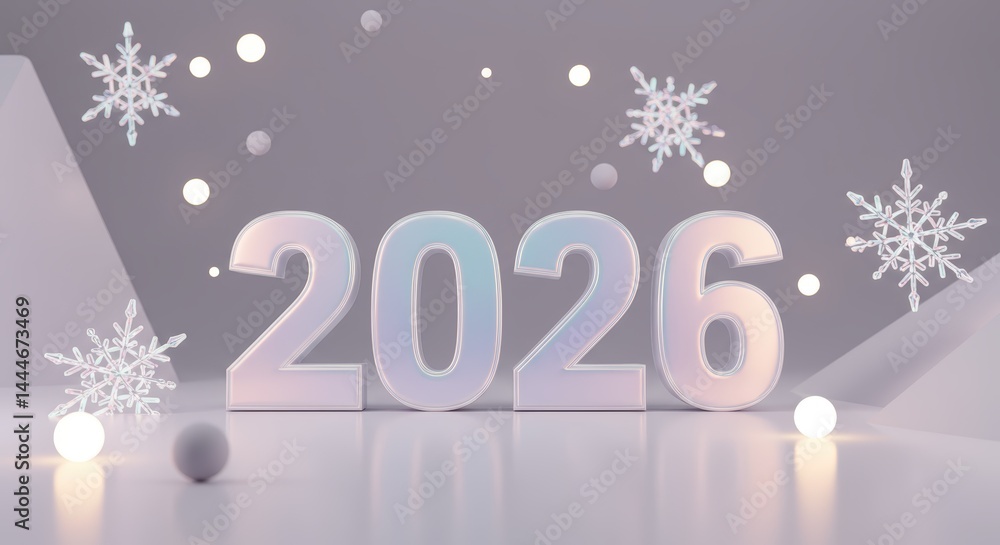 Festive 2026 New Year s Design with Iridescent Numbers and Snowflakes Festive 2026 New Year s Design with Iridescent Numbers and Snowflakes