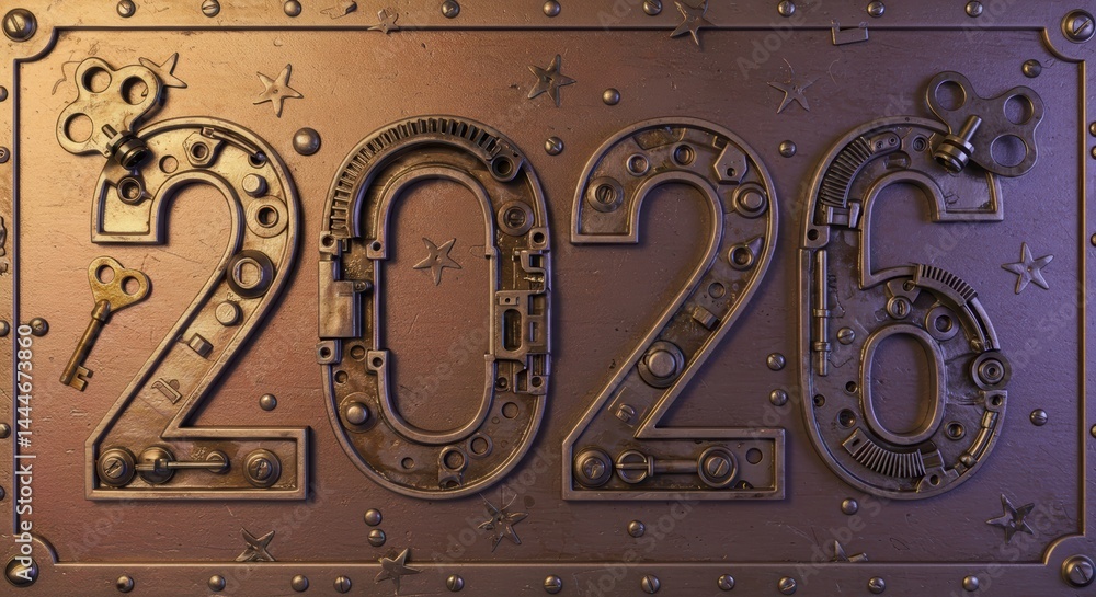 2026 New Year s Design Steampunk Metal Number Artwork 2026 New Year s Design Steampunk Metal Number Artwork