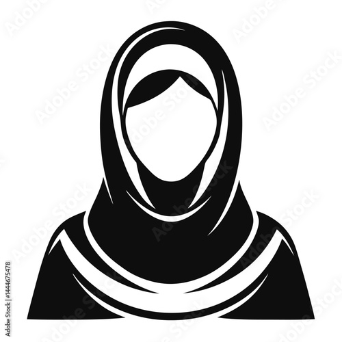 Isolated Arab Woman Silhouette. Traditional Muslim Clothing. Black Hijab Icon