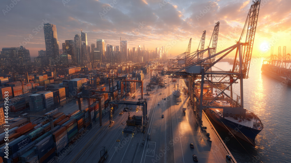 Modern City Port at Sunrise
