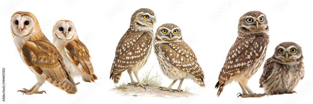 Fototapeta premium Set of two owls on transparent background