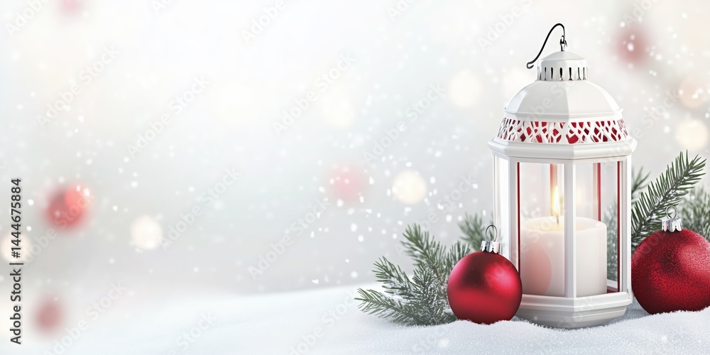 Elegant White Lantern with Candle on Snow for Winter Celebrations