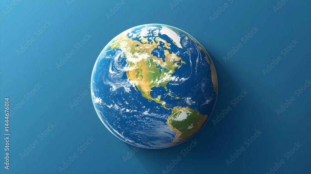 Obraz premium Simple Earth globe showing the Americas, isolated on bright color ,Blue Planet Earth Globe on b;lue background , Simple abstract Earth globe showing Asia and Oceania