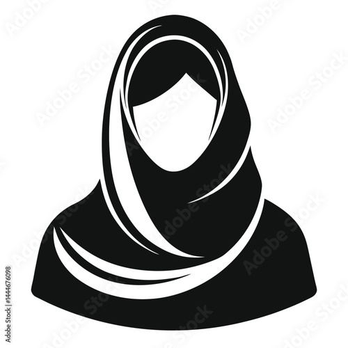 Arab Woman in Hijab Simple Black and White Silhouette, Head Covering, Modest Fashion