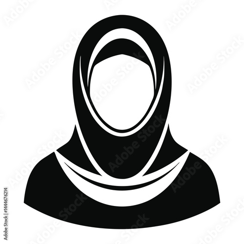 Silhouette Portrait Woman Wearing Traditional Hijab, Islamic Clothing Black & White