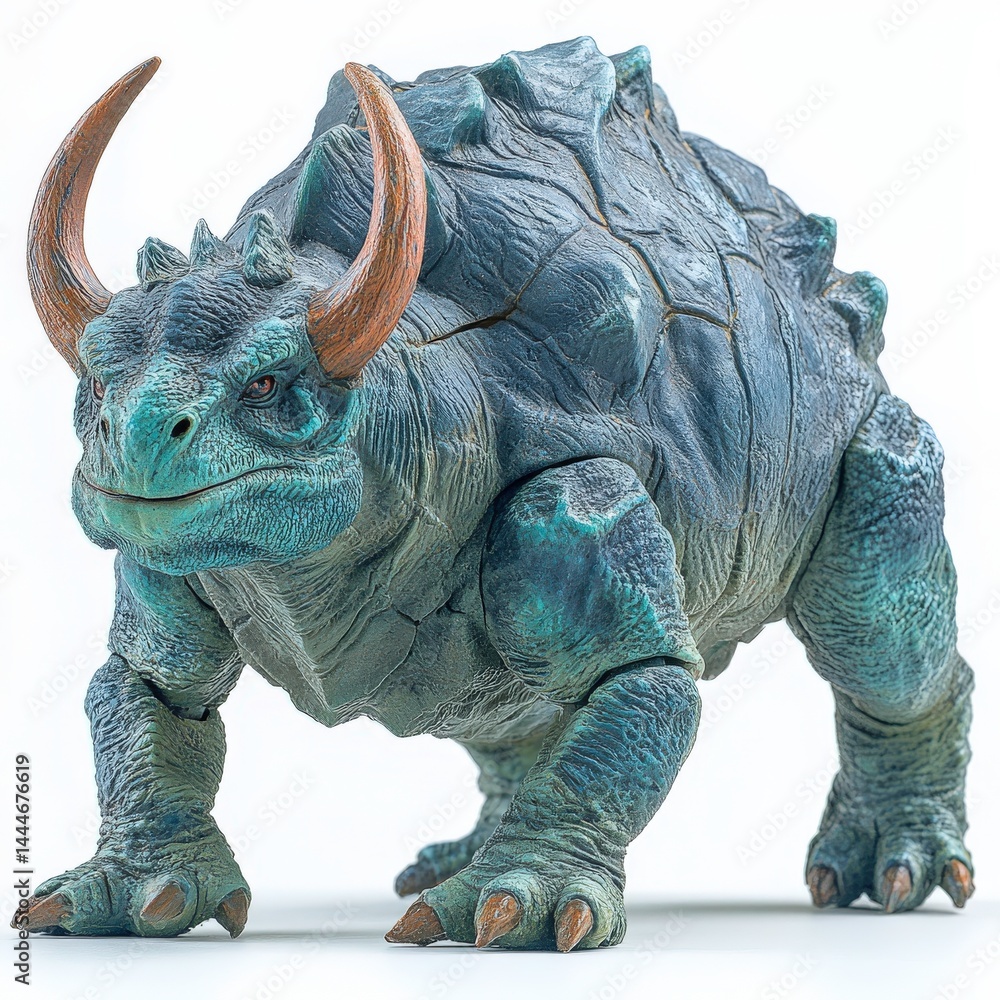 Obraz premium Detailed model of a fantastical creature with horns and textured skin in a studio setting