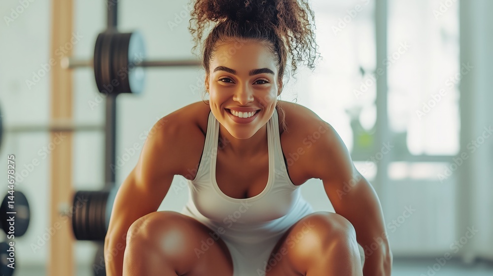 Smiling Athlete Performing Squats in Daylight with Soft Lighting