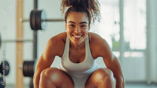 Smiling Athlete Performing Squats in Daylight with Soft Lighting