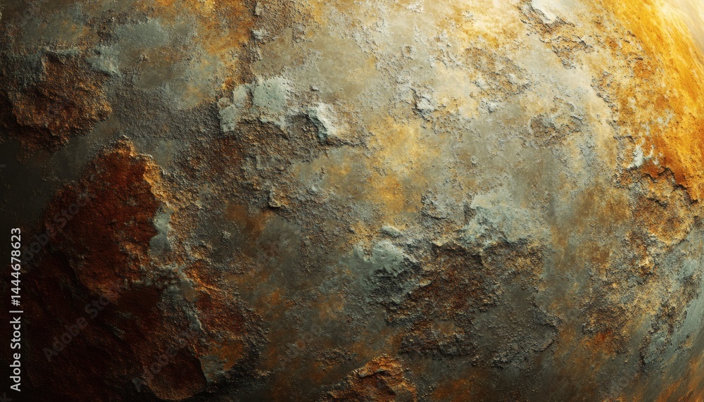 Close-up view of a rusty, textured sphere. Close-up view of a rusty, textured sphere.