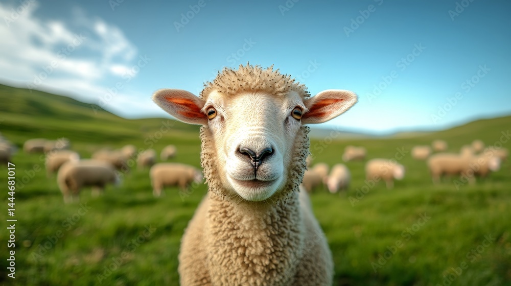 Curious Sheep on a Countryside Farm with Peaceful Background Curious Sheep on a Countryside Farm with Peaceful Background