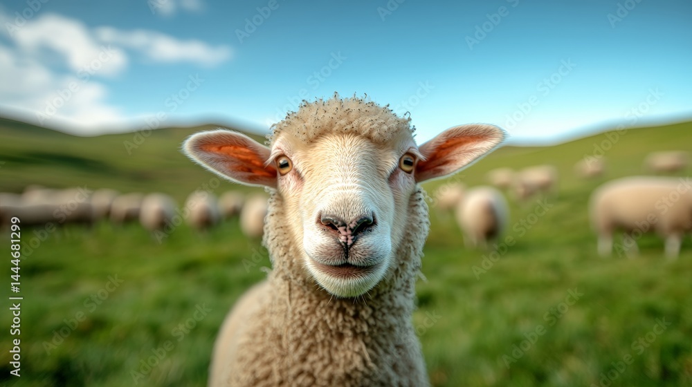 Curious Sheep on a Countryside Farm with Peaceful Background Curious Sheep on a Countryside Farm with Peaceful Background