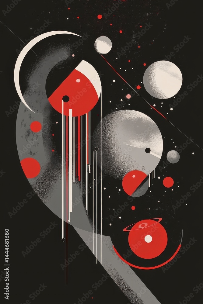 Obraz premium Abstract Geometric Composition with Red and Grey Shapes on Dark Background