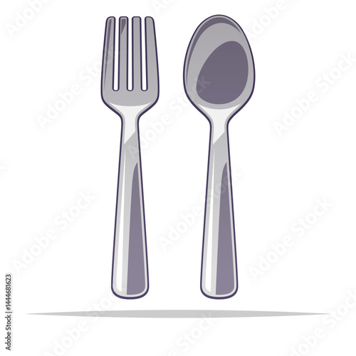 Metal fork and spoon vector isolated illustration