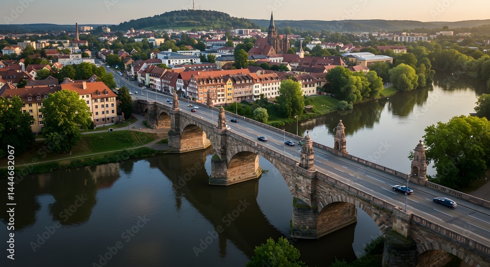 Obraz premium Bridge Over River, Bamberg Cityscape