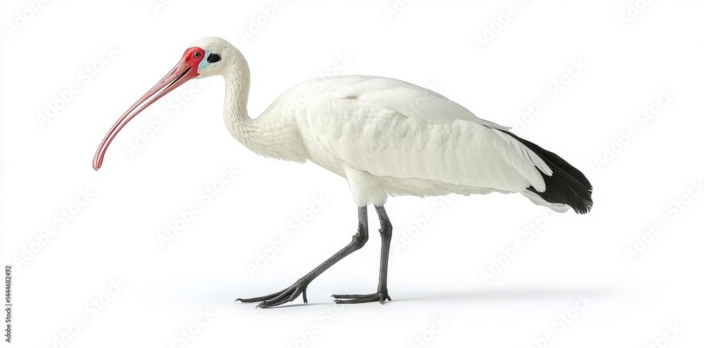 Obraz premium At sunset, white ibises can be seen roaming the shoreline, displaying their distinctive physical characteristics and vibrant feathers