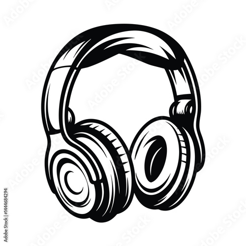 Stylish Black & White Headphones Design, Isolated Audio Equipment, Music Accessory