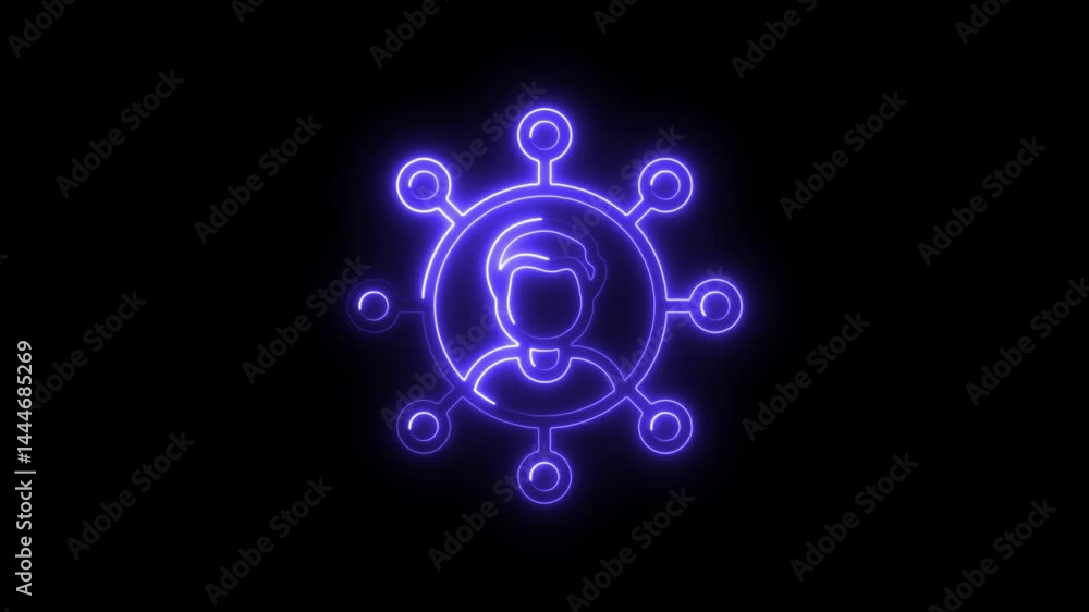 Glowing neon man and network connections on dark background animation of social media avatar with circular communication links for online media design Glowing neon man and network connections on dark background animation of social media avatar with circular communication links for online media design