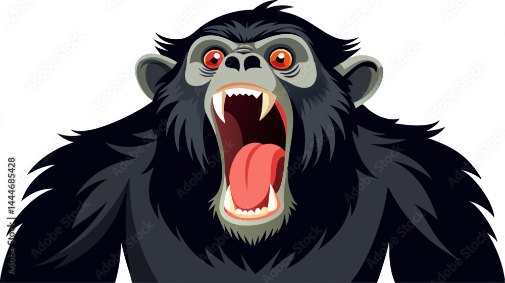 Obraz premium Roaring Angry Ape Vector Illustration – Fierce Wild Animal with Open Mouth and Sharp Fangs