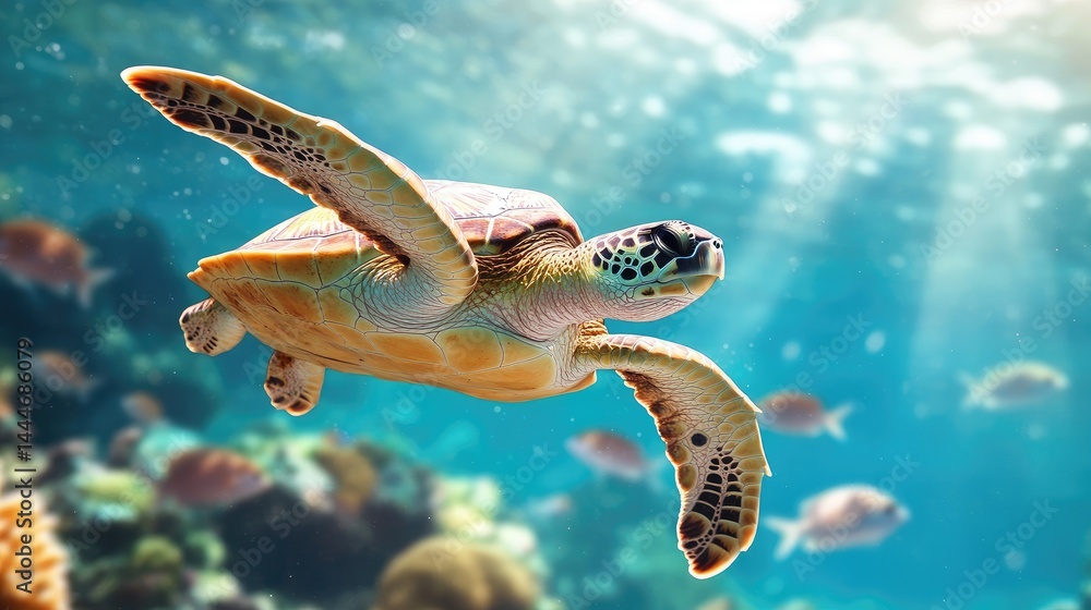 Obraz premium Sea turtle swimming in underwater coral reef