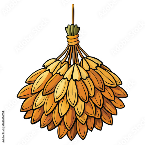 Cartoon Bouquet Golden Sheaf with Bundled Green Stems Isolated on a White Backdrop