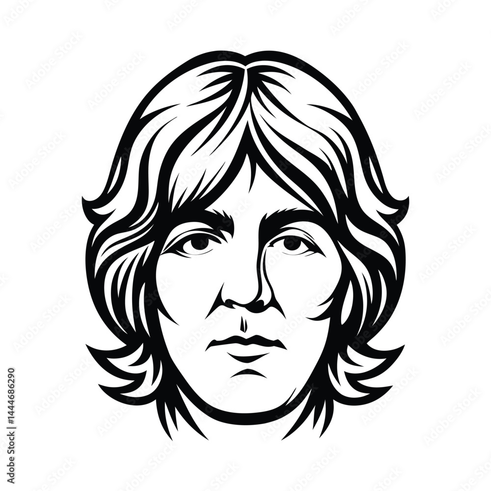 Abstract Black and White Portrait of a Man with Wavy Hair, Minimalist Line Art Face Abstract Black and White Portrait of a Man with Wavy Hair, Minimalist Line Art Face
